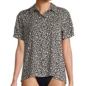 Solid & Striped Top Short Sleeve Button‎ Up Cabana Leopard UPF UV Protection XL